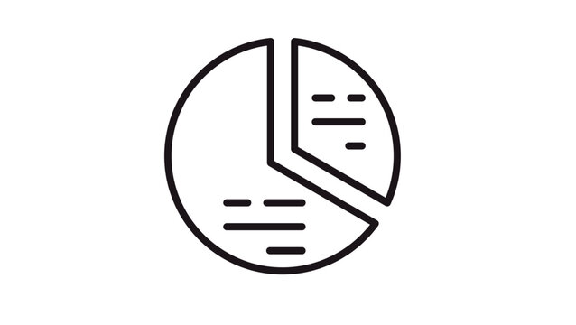 Minimalist black line art vector icon of an exploded pie chart with data lines. Professional illustration for business analytics, financial reports, statistics, and information visualization.