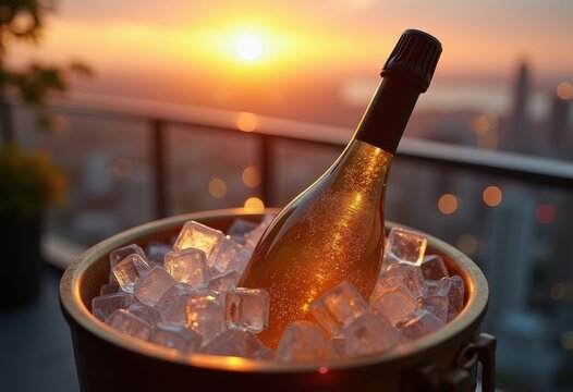 Chilled White Wine Ice Bucket Urban Rooftop Terrace Luxury Escape Outdoor Indulgence