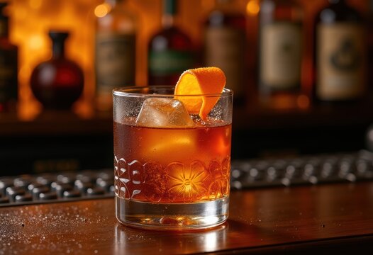 Classic Old Fashioned Cocktail Orange Peel Wisdom Speakeasy Elegance Rich Amaretto Maceration Luxury Bourbon
