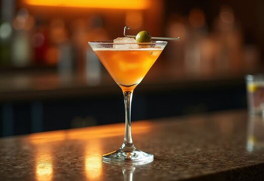Sophisticated Dirty Martini Olive Garnish Upscale Counter Luxurious Cocktail