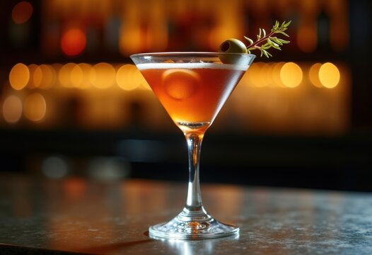 Sophisticated Dirty Martini Olive Garnish Upscale Counter Luxurious Cocktail