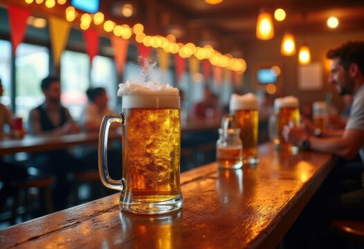 Overflowing Foam Cold Beer Mug Sports Pub Cheers Party Crowd Celebration