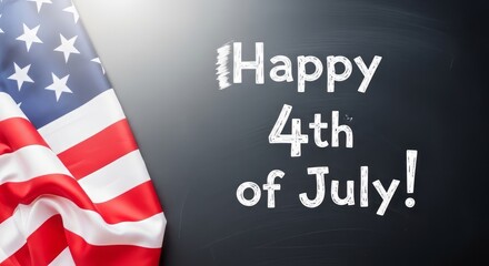 Fototapeta premium American flag on a chalkboard with happy 4th of july text