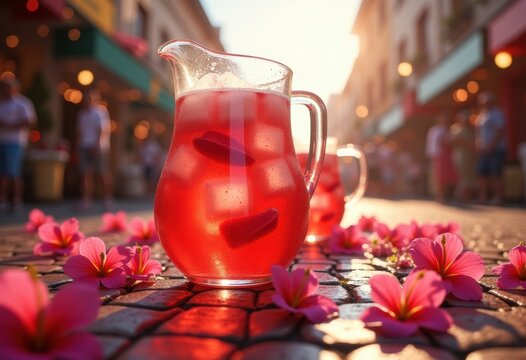 Summer Festival Hibiscus Agua Fresca Bright Floral Refreshing Vibrant Beverage Experience
