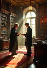 Extravagant Tutor and Affluent Student Engaged in Intense Mathematics Study in Opulent Home Library