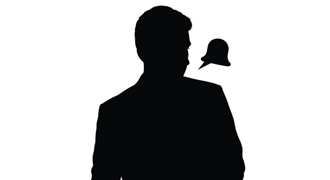 Silhouette of a business person thinking about notification alerts in this clean professional vector graphic illustration