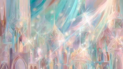 Obraz premium Fantasy Dream Palace with Glittering Light, Magical Kingdom Architecture