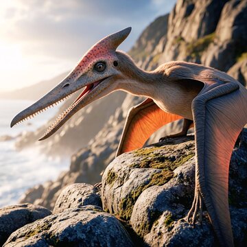 Dimorphodon Perched on Coastal Cliff