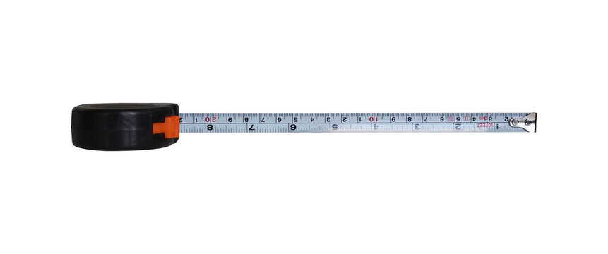 Extended measuring tape isolated PNG, tool for measurement in construction, tailoring and design on transparent background