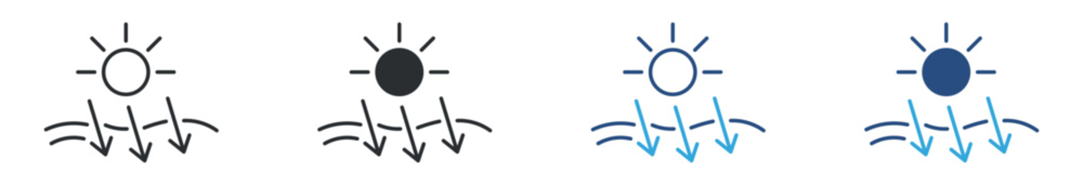 Sun Heat Icon Set, Solar Radiation and UV Rays Concept, Summer Weather and Climate Symbol, Vector Illustration