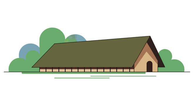 Minimalist vector illustration of a traditional longhouse building.