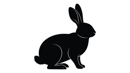 Obraz premium A black silhouette of a rabbit sitting in profile against a white background