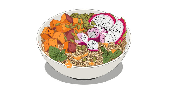 Vibrant fruit and vegetable salad bowl with quinoa