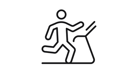 Minimalist black vector icon illustration of a person running on a treadmill machine, representing fitness, gym cardio workout, physical exercise, and healthy lifestyle in a clean line art style. © Saima
