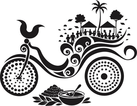 Pohela Boishakh fair silhouette vector with rickshaw art panta ilish village stalls festive crowd minimal clean modern transparent design