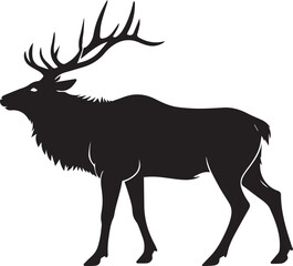 Obraz premium dramatic black and white elk silhouette in misty forest vector illustration