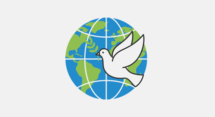 Obraz premium Illustration of a white dove flying in front of a stylized globe.