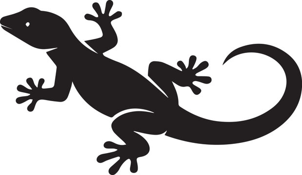 black gecko lizard silhouette isolated on white background flat design vector illustration