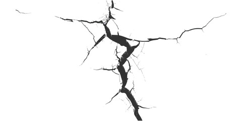 Fototapeta premium A high contrast black and white image showing a complex network of deep cracks on a white surface