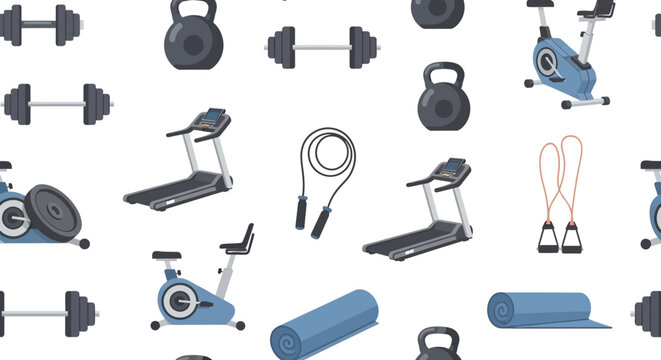 Fitness equipment seamless pattern vector illustration on white background
