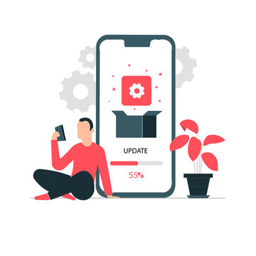 Software Update Concept Illustration with Mobile App Upgrade Progress
