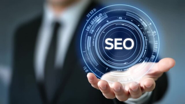 Man's Hand Interacting With Digital SEO Interface in Modern Office