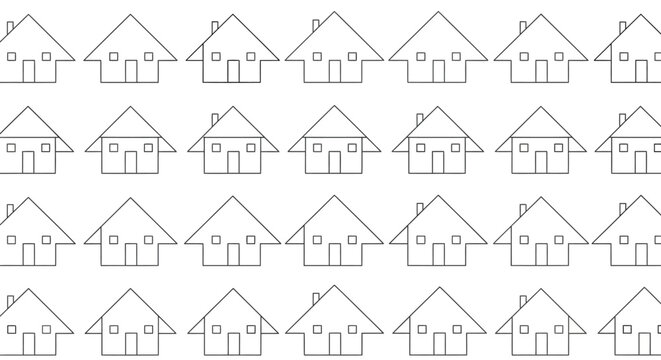 Geometric pattern of simple house silhouettes in a grid arrangement