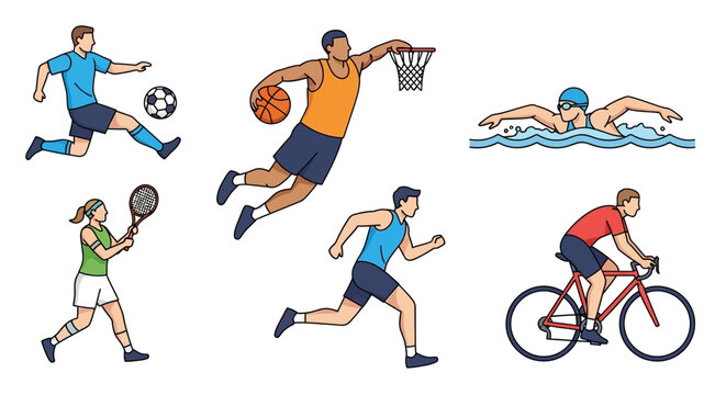 Athletic sports collection football basketball swimming tennis running and cycling