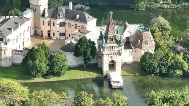 Drone shot of Franzensburg castle landmark Austria.