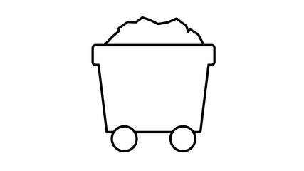 Black line vector icon of a mine cart filled with coal or ore, isolated on a white background. Minimalist mining trolley illustration for industry, resource extraction, and energy concepts. © Taimoor