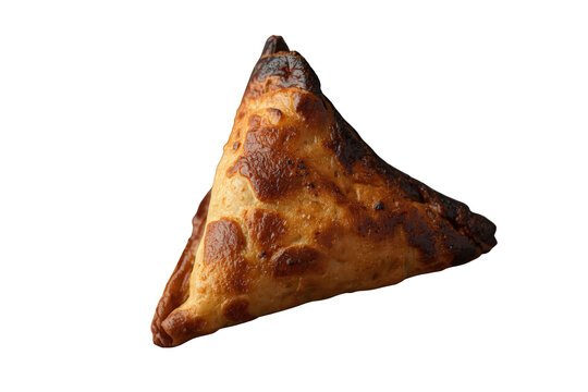 Golden brown samosa with savory filling, indian street food snack on transparent background, perfect for menu designs