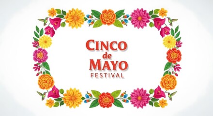Fototapeta premium Clean layout, floral border, text “Cinco de Mayo Festival”