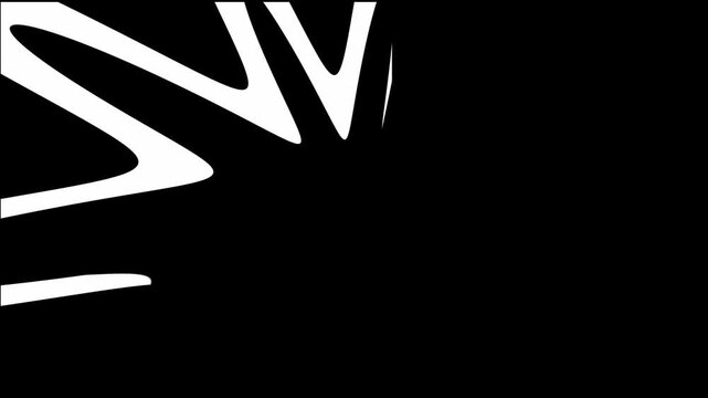 White sharp shards rotating to form a circular frame transition on a black screen