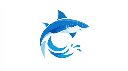 Fototapeta premium Stylized illustration of a powerful shark jumping out of swirling blue water