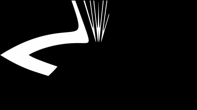 Bold white geometric pillars expanding to form a complex circular pattern on black