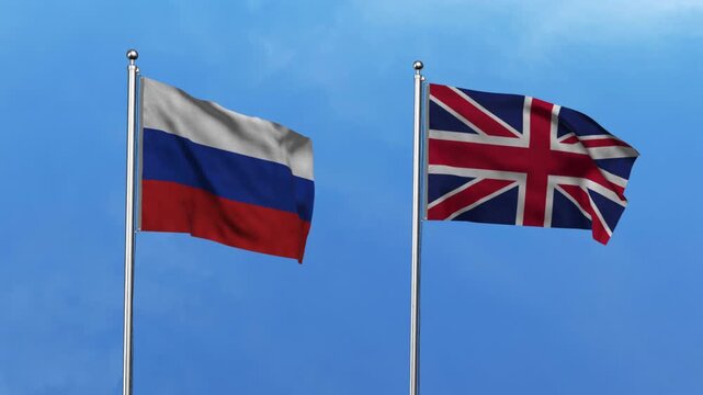 Russia and United Kingdom Waving Flags, 3D Illustration