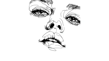 Acrylglasbilder Eine Linie Continuous line drawing captures the intense expression of a woman's facial features  © anggun
