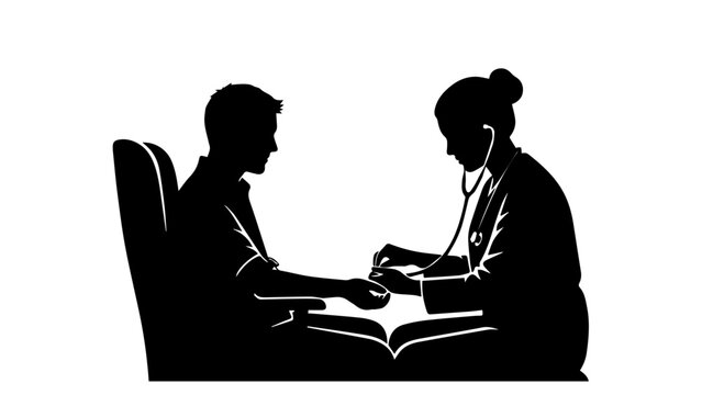 Silhouette of doctor and patient sitting and talking in a consultation