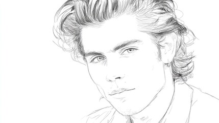 Fototapeta premium Monochrome hand drawn portrait sketch illustrates the face of a young adult male