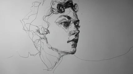 Fototapete Eine Linie Monochromatic abstract portrait created using continuous line drawing technique on white surface  © anggun