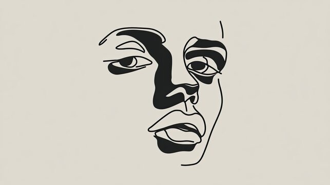 Abstract continuous line drawing depicts partial facial features with strong contrast