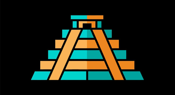 Stylized Mayan pyramid flat vector icon design.