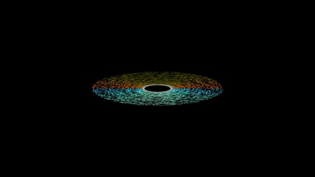 Swirling Colorful Particle Disc: Abstract Galaxy on Black Canvas