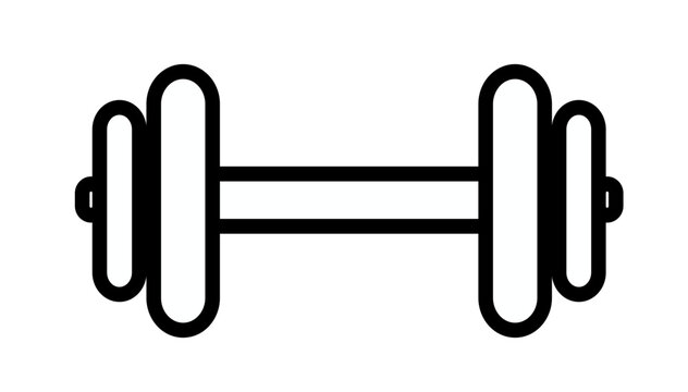 Black minimalist dumbbell vector icon illustration for fitness, bodybuilding, and gym workout concepts, isolated on a white background for scalable graphic design and sports branding.