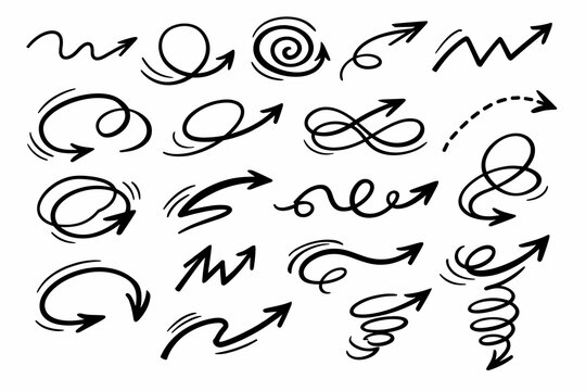 Collection of hand-drawn arrows in various dynamic and creative styles