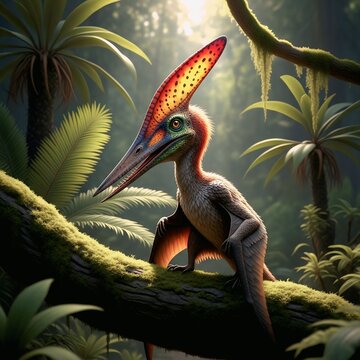 Tapejara with Colorful Crest on Tropical Branch