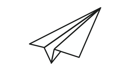 Minimalist black line art vector illustration of a paper airplane icon, a simple origami glider symbol representing communication, message delivery, travel, and creative startup launch concepts. © Asad