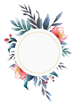 Blue floral png frame, watercolor aesthetic on transparent background