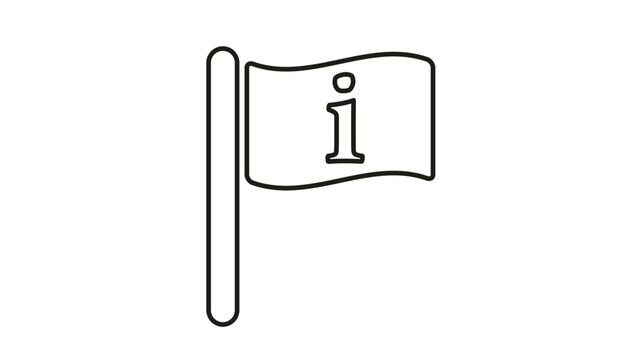 Black line art vector icon of an information flag on a pole, minimalist symbol for help, support, and info points, scalable graphic illustration for web and mobile UI design on white background.