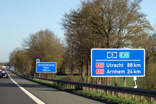 Bundesautobahn A3, Grenz&uuml;bergang Elten in Richtung Arnheim.